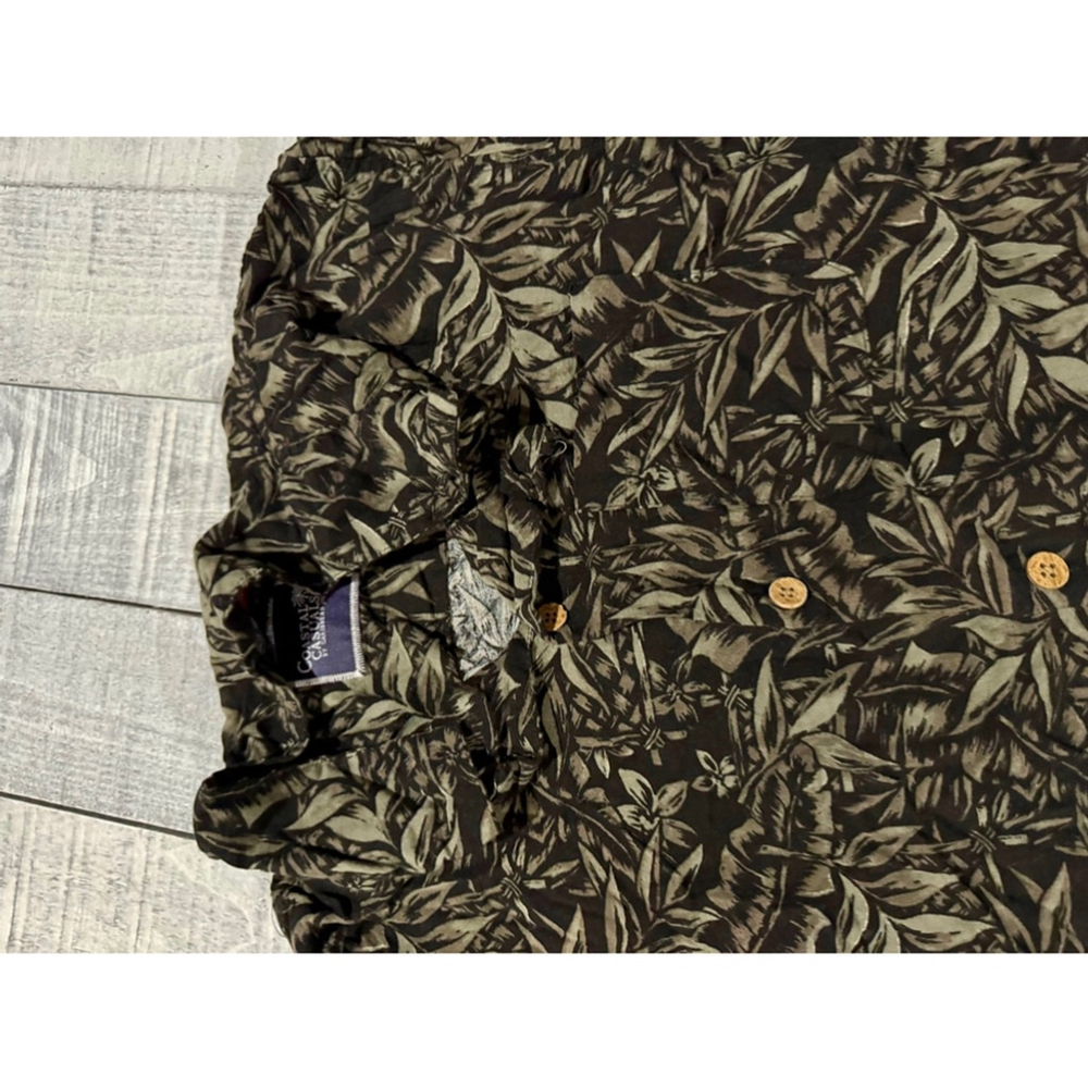 Coastal Casuals by Caribbean Joe Leafeon Brown Button Down Hawaiian Polo Large - Picture 2 of 4